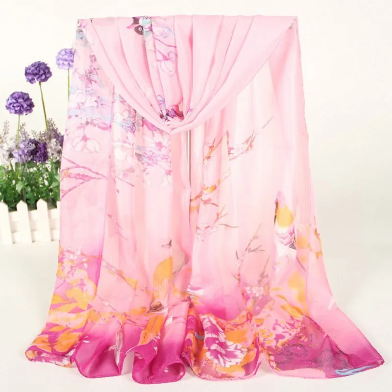 

2019 Scarf Women New Chinese Style Magpie Spring Printed Female Chiffon Silk Scarf Sunscreen Fashion Shaw 135cm-175cm!