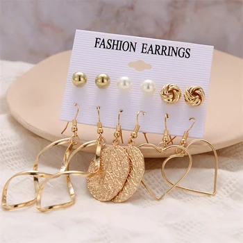 

2019 New Fashion 6 Pairs/Set Creative To Match Earring Simulated Pearl Tassel Earrings Female Bohemian Accessories