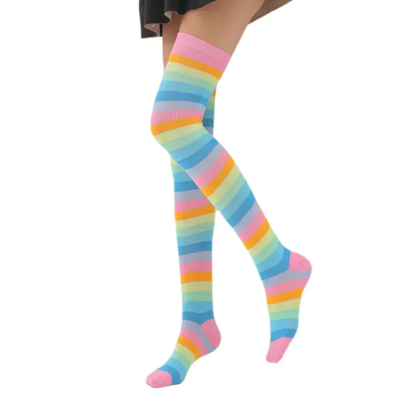 Длинные носки выше колена в разноцветную радужную полоску для женщин и девочек; костюм для косплея на Хеллоуин; вязаные Стрейчевые гольфы - Цвет: 3