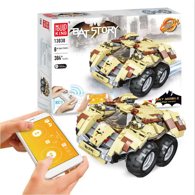 

Intelligence Plastic Kids' Toy Small Particles Remote Control Assembled Building Blocks Electric Batmobile DIY Toy
