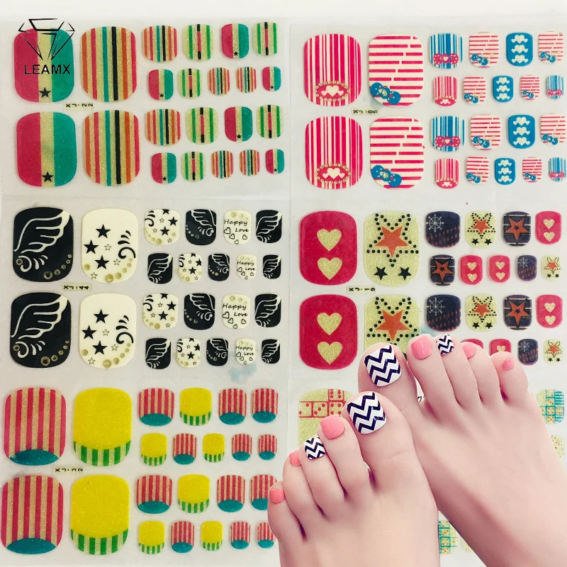 

LEAMX 22tips/sheet Waterproof Toe Nail Stickers Full Cover Foot Decals Toe Nail Wraps Adhesive Stickers DIY Salon Manicure L526