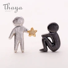 Thaya, выбор золотых звезд для вас, дизайнерские серьги-гвоздики, s925 Серебряные асимметричные серьги с человеческой фигурой для женщин, элегантные текстурные украшения