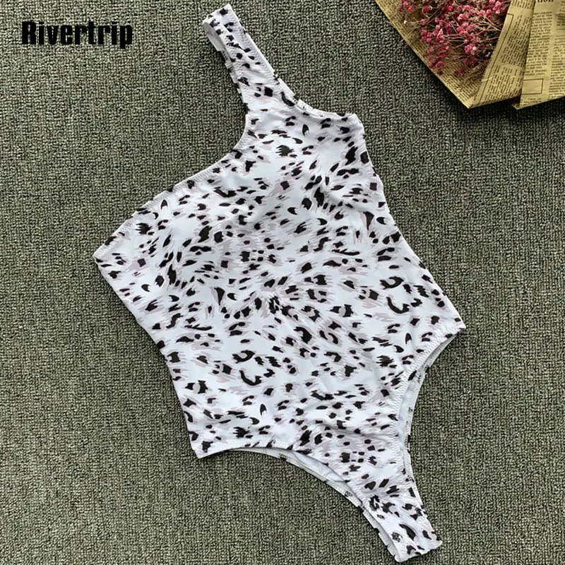 

Rivertrip One Shoulder Swimwear Women Leopard Printing One Piece Swimsuit High Cut Bathing Suit Women New Sexy Beachwear 2019