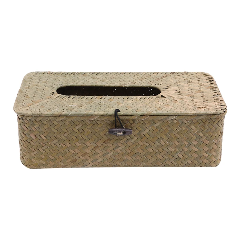 Pastoral Style Straw Tissue Box Napkin Holder Paper Tissue Storage Tissue Holders Car Tissue Boxes Rectangular Shape
