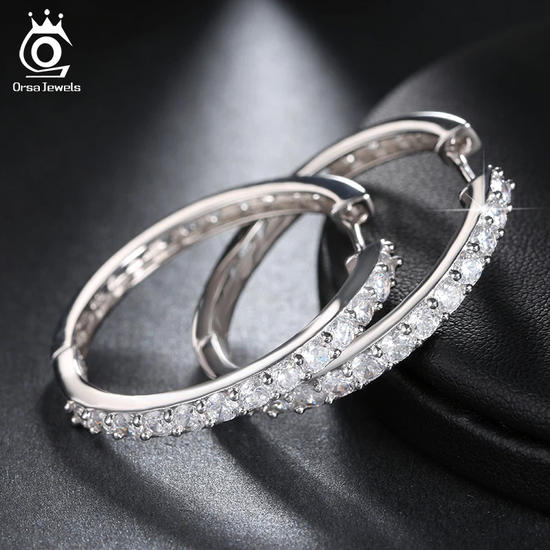 ORSA JEWELS Fashion Ladies Loop Earring Round-Shape with 0.1ct Brilliant Austrian Cubic Zirconia Hoop Earrings for Women OE144 - Image 5