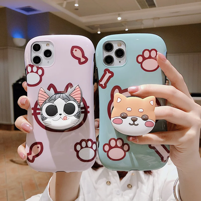 

Cute Cartoon Cat And Dog Paw Phone Case For IPhone 11 Pro XS Max XR X 7 8 6 Plus Simple Bracket Small Waist Silicone Back Cover