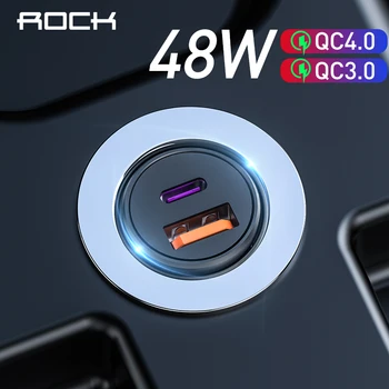 

ROCK 48W Car Charge 4.0 QC PD 3.0 Fast Charger for Samsung S10 9 Quick Car Charging for Xiaomi iPhone Type C PD Car USB Charger