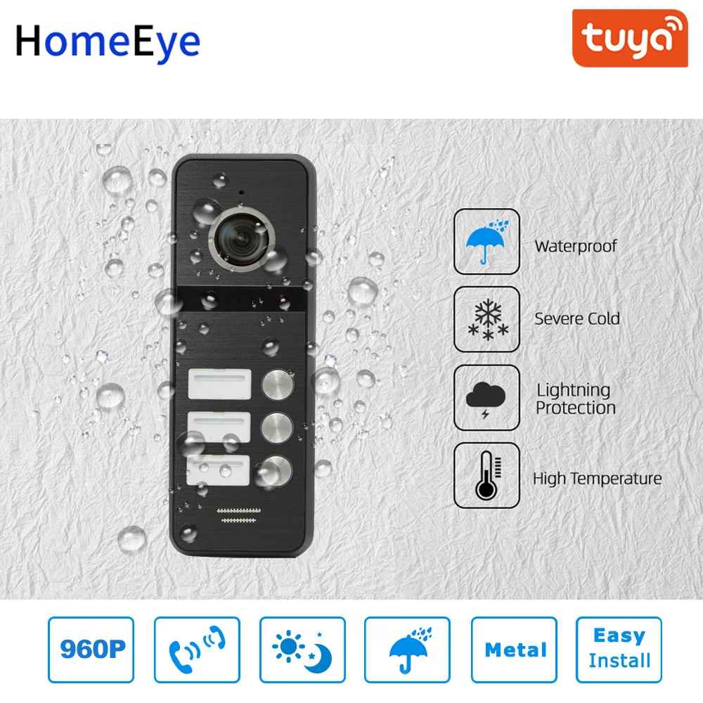 Tuya Smart приложение Поддерживаемые IP видео-телефон двери Wi-Fi видео домофон 3-квартиры 960P HD камеры безопасности Система контроля доступа Водонепроницаемый