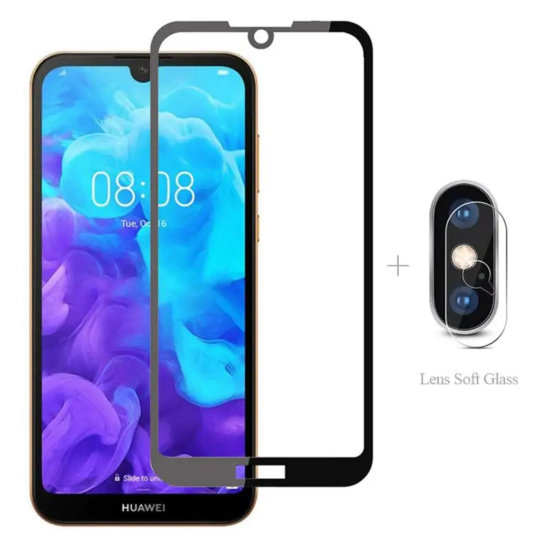 Полное покрытие закаленное стекло + Защитная пленка для камеры Huawei Y5 2019 Y 5 AMN LX1 LX2