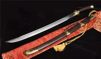

SHARP DAMASCUS FOLDED STEEL ROSE WOOD PHOENIX FUCHI CHINESE QING SWORD