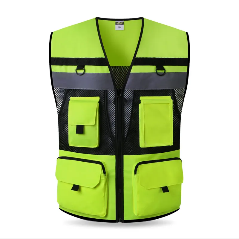 Hi Vis Reflective Safety Vest Mesh Summer Waistcoat Jacket Vest With Mulit Pockets Cargo Workwear Men Protect Warning