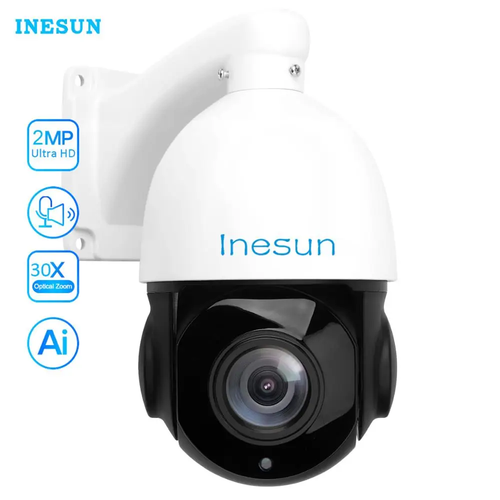 Уличная PTZ камера Inesun 1080P PoE с автоматическим отслеживанием ии 2 Мп 30 кратный зум высокоскоростная Купольная IP
