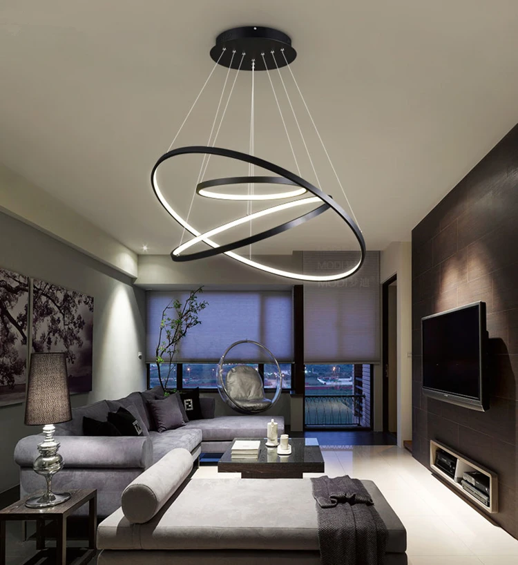 kitchen chandelier Modern 5 Ring Led Ceiling Chandelier for Living Room Dining Table Staircase Pendant Home Decor Interior Lighting Lusters Fixture dining room light fixtures