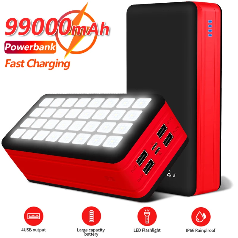 99000mAh Large Capacity Solar Power Bank 4 USB Fast Charging Phone Chaeger Outdoor Travel External Battery for Xiaomi Samsung power bank