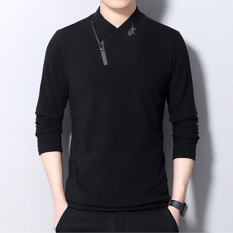 

New Autumn Winter Men's Turtleneck Mock Neck Elastic Thin Solid Color Casual Slim Fit Pullovers Pull Homme
