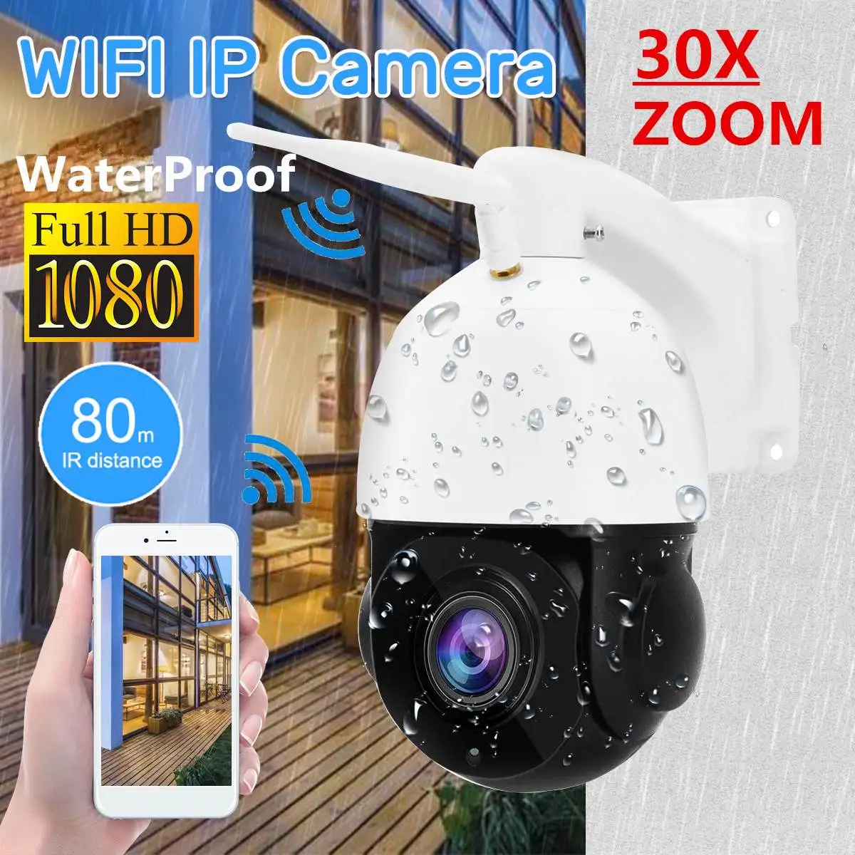 

1080P WIFI 2.0MP PTZ IP Camera Pan/Tilt Speed Dome Camera Audio Waterproof Home Security Cameras Baby Sleeping Monitors