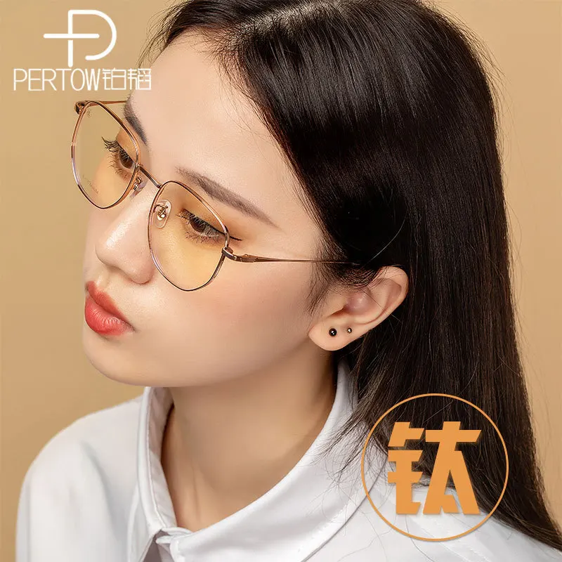 

New Style Korean-style Literature and Art Pure Titanium Glasses Frame Female Full Frame Myopia Glasses Online Celebrity Face wit