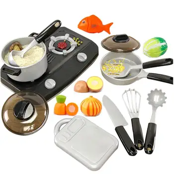 

14 PCS Kitchen Playsets,Breakfast Stove Pots Utensils and Pans Food Pretend Cookware Cooking Play Kitchen Set Playset