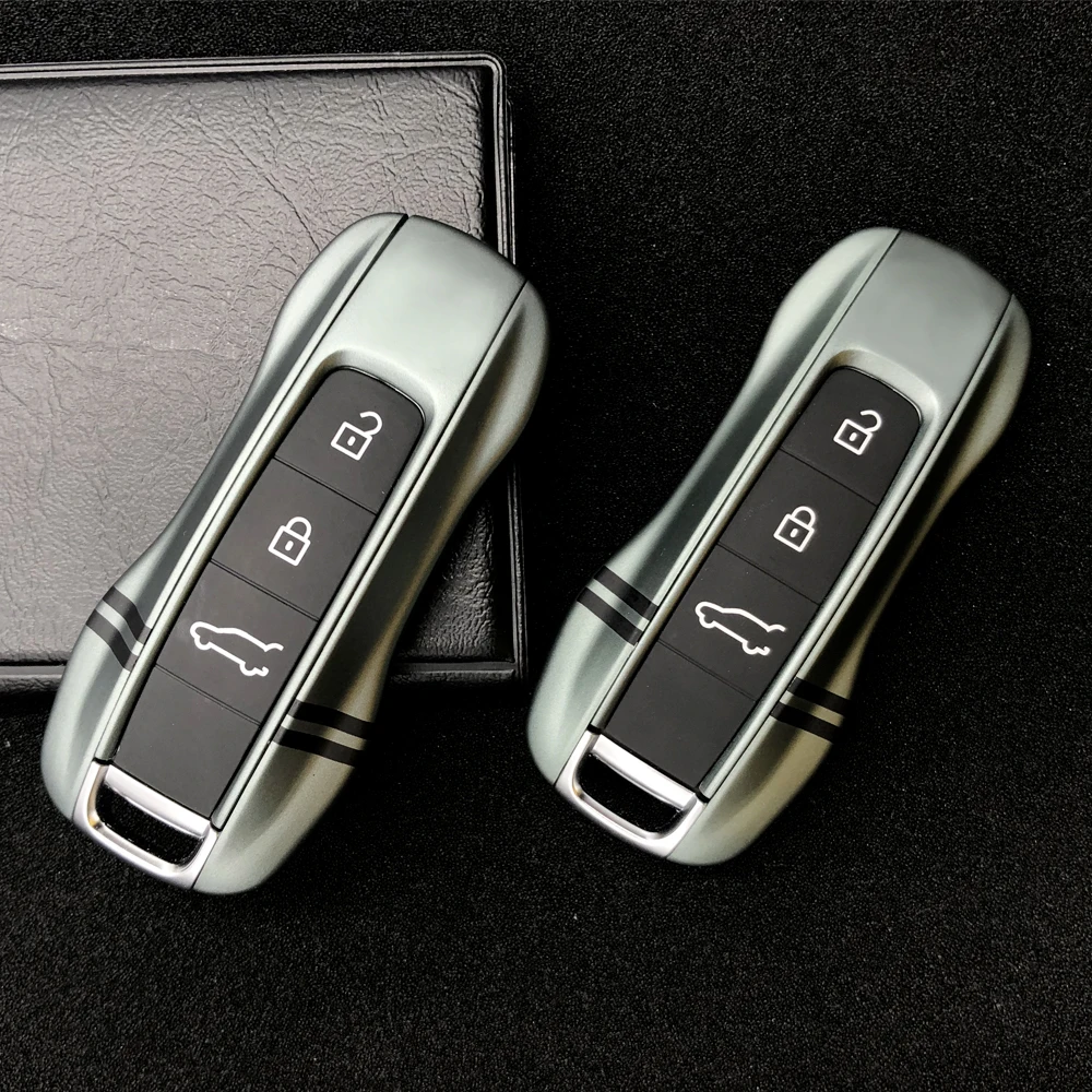 

Dark green Key Case Cover For Porsche Macan Cayenne Panamera Carman 911 971 9YA Remote alarm key Hard Shell With key chain ring