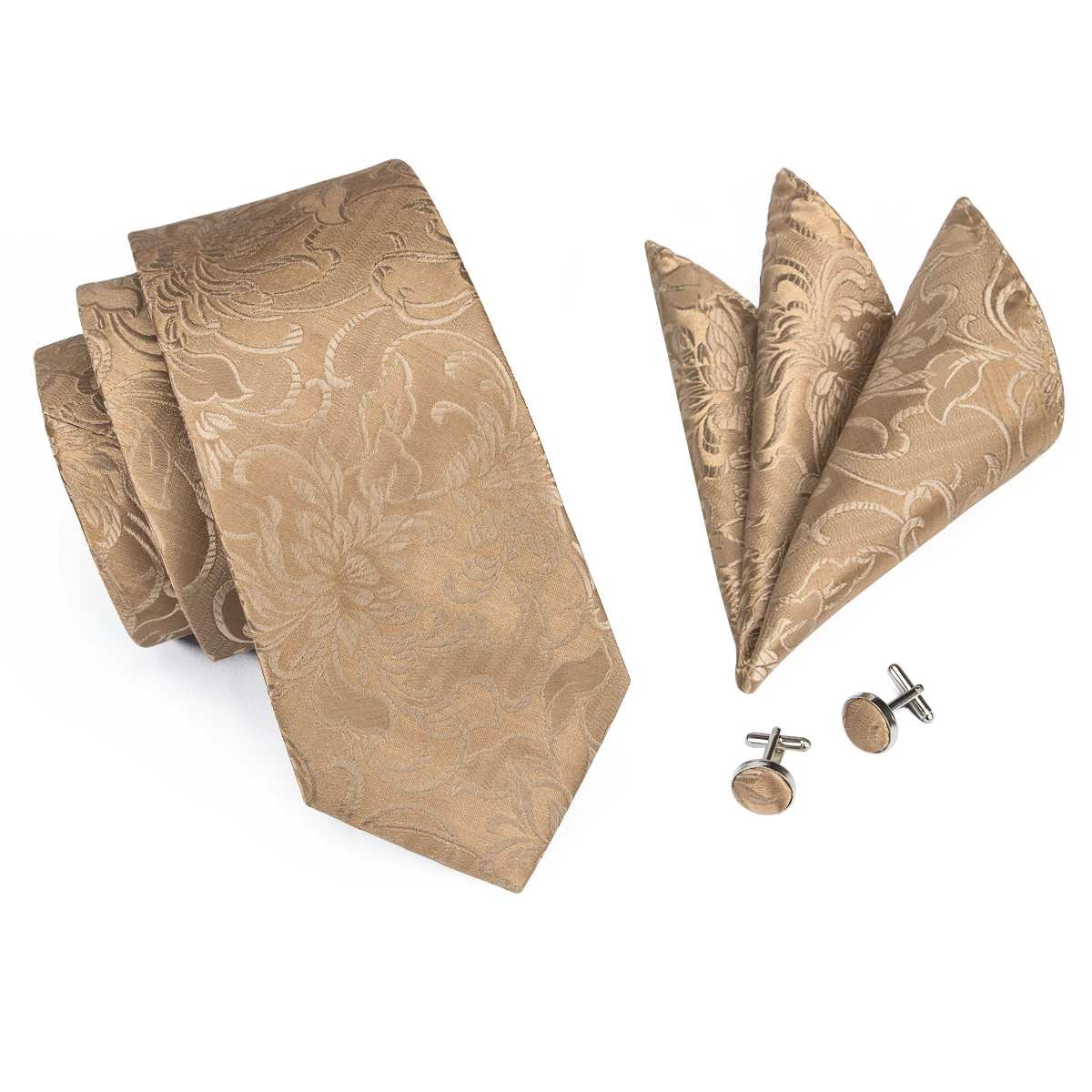 Mens Tie Set Jacquard Silk Ties Pocket Square Cufflinks Fashion Floral 8.5cm For Men
