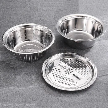 

Stainless Steel Drain Basket Vegetable Cutter Kit Kitchen Multipurpose Julienne Grater Salad Maker Bowl HKS99