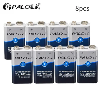 

PALO 8Pcs 9V 6F22 300mah NI-MH Rechargeable Batteies 9 Volt NIMH Battery Batteries For Smoke Alarms Cameras