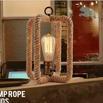 

Vintage Rope Loft Table Lamp Creative Personality Industrial Lamp Edison Bulb Bed Room E27 Knob Switch 220V Iron Metal Ivory AC