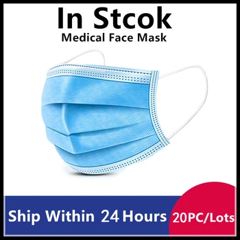 

Fast shipping 20 Pcs 3 Layer Disposable Mask Face Masks Non-woven Mask Thickened Disposable Mouth Mask Breathable Mouth Cover