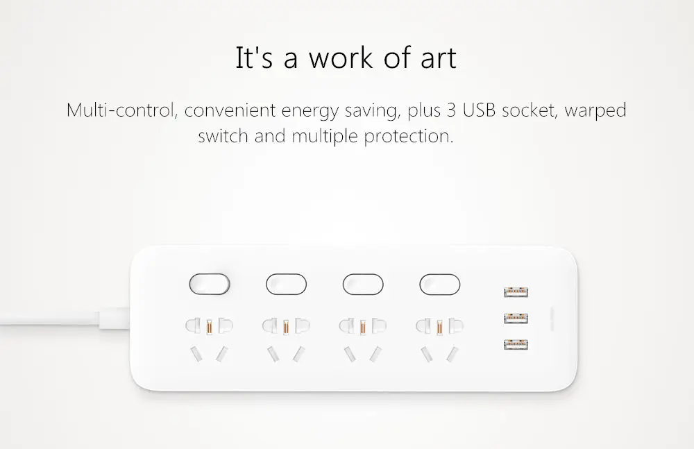 Xiaomi Mijia power Strip 4 розетки 4 отдельные переключатели управления 5 В/2.1A 3 USB порта удлинитель зарядное устройство 2 м кабель