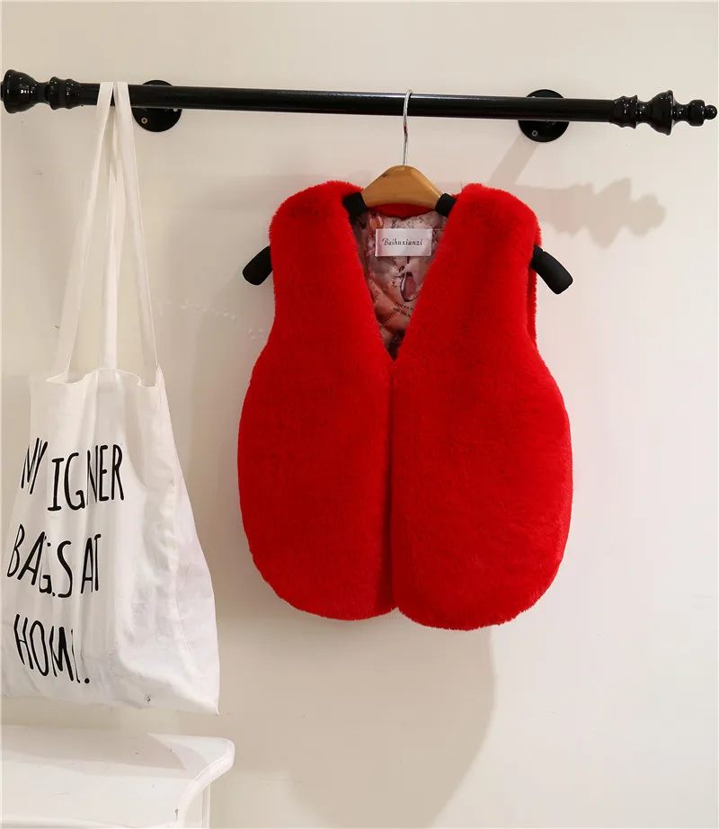 PPXX/ Модный зимний жилет меховой жилет для малышей Детские куртки для девочек, детская одежда жилетная куртка без рукавов с искусственным лисьим мехом - Цвет: red