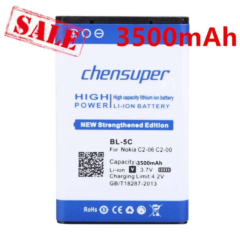Batteria Ad Alta Capacità 3500Mah Bl-5C / Bl 5C Per Nokia 5130 Xpressmusic 6230I 1100/1108/1110/1112/1116/1200/1208/1209/1255/1315