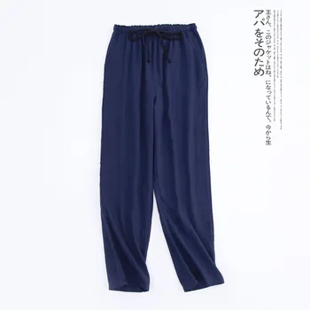 

Japanese Pajamas Lovers' 2020 New Home Pants Cotton Gauze Loose Soft Pijamas Sleep Buttoms Couple Lounge Long Panties With Belt