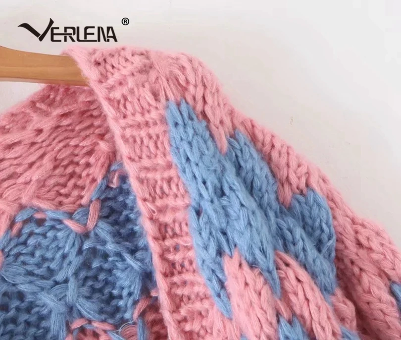 Verlena плотный Свободный плед грубой вязки длинный женский кардиган втулка открытый стежок уличная осенне-зимний свитер пальто