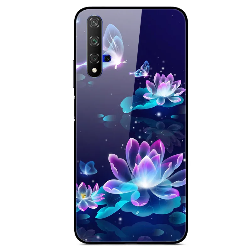 Чехол для huawei Nova 5 t, черный силиконовый бампер, жесткая задняя крышка для huawei Nova 5T Nova5t 5 t, чехол для телефона, закаленное стекло - Цвет: 18