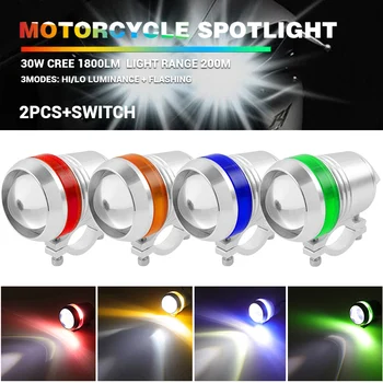 

Motorcycle Headlight U3 LED Driving 6500K silver shell with angel eyes Red Fog Lamp Spot Light For Universal motorcycles