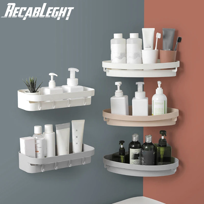 

Recableght Plastic Free Punch Toilet Shelf Wall-Mounted Storage Rack Hook Rectangular Seamless Space Saving Bathroom Supplies