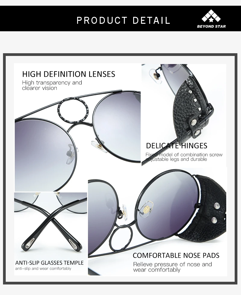 Стимпанк кожа заклепки круглые солнцезащитные очки для женщин Tony Stark очки Ретро Мужчины Двойной Мост Золотые очки Oculos G28029