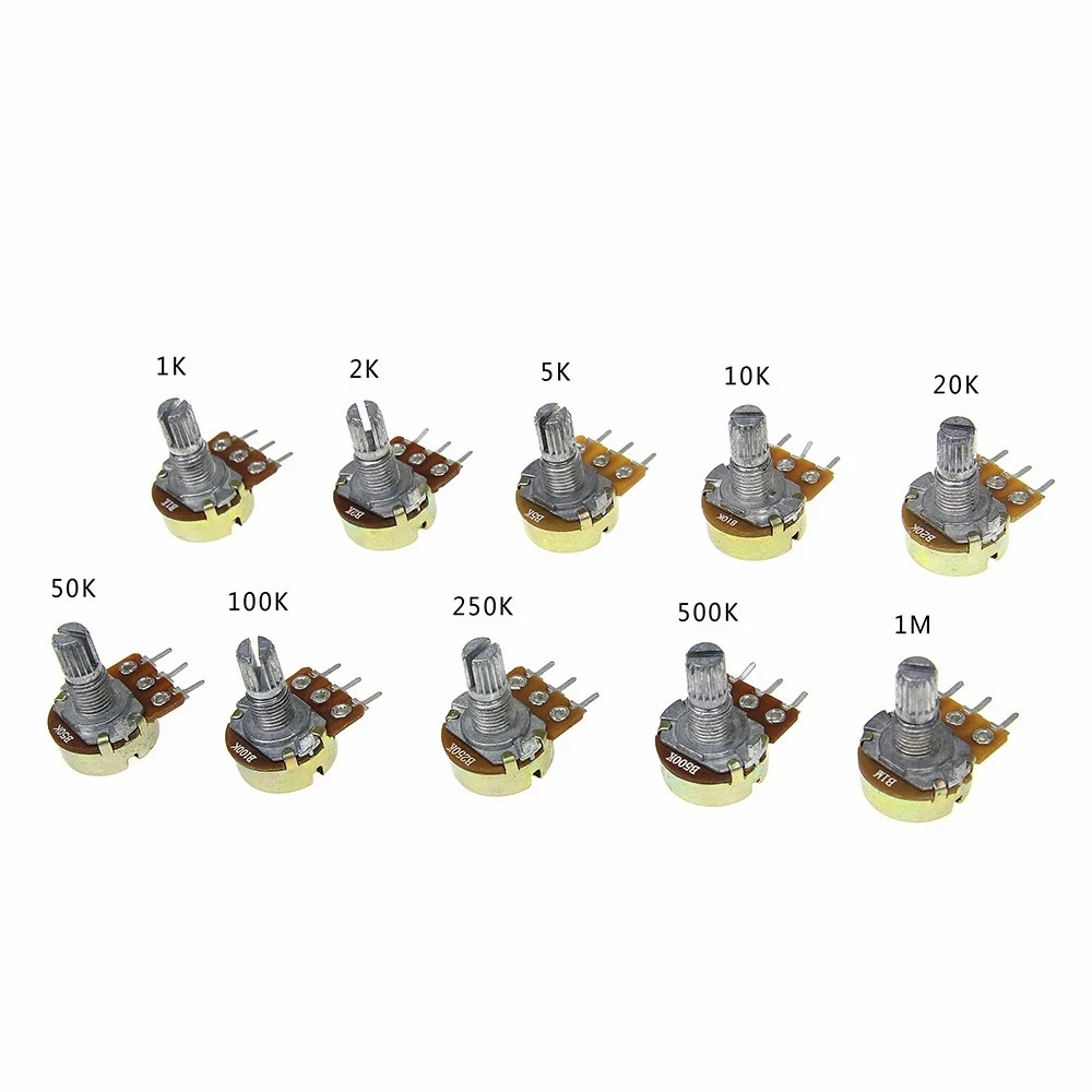 WH148 Potentiometer Kit B1K 2K 5K 10K 20K 50K 100K 250K 500K 1M 15mm Linear Taper Rotary Potentiometer Resistor Set 3pin WithCap linear potentiometer rotary potentiometer potentiometer kit adjustable resistor