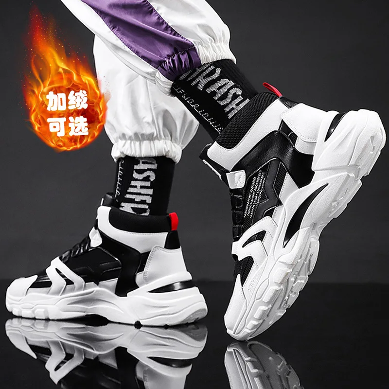 

Shoe Men's Trendy Shoes Versatile Hight-top Ins2019 New Style Autumn & Winter Trend plus Velvet Warm Teenager Athletic Shoes