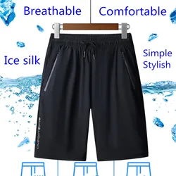Short de sport en soie glacée pour homme, pantalon à cinq points, mince, élastique, respirant, de haute qualité, décontracté, grande taille, nouvelle collection été 