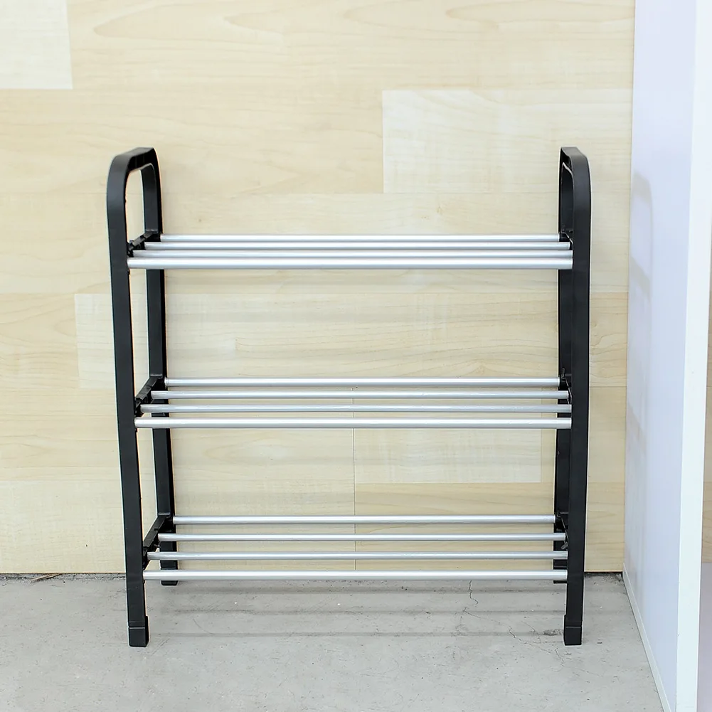 

New 3 Tiers Shoe Rack Plastic stainless steel Stand Shelf Holder Unit Black Bracket Shelves Shoe Living Bedroom Storage