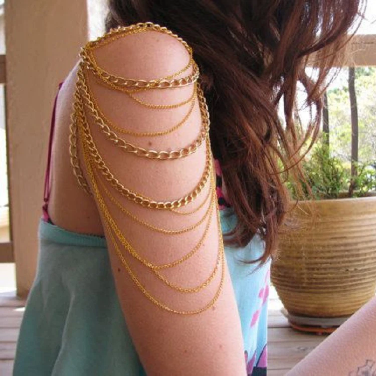 Cool Girls Multi Chain Golden Necklace Arm Shoulder Body Chain Jewelry