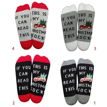 

Women Men Novelty Christmas Cotton Crew Socks Funny If You Can Read This Letters Red Truck Printed Mid Tube Hosiery Gift