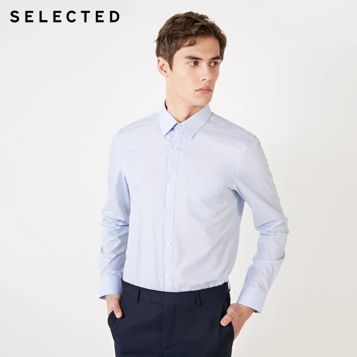 Отборная Мужская футболка с длинными рукавами из хлопка и жаккарда | 419105551