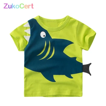 

Zukocert Children's Short Sleeve Cotton T-shirts O-Neck Pullover Unisex Kid Tops Short sleeve summer Cartoon Shark Print T-Shirt