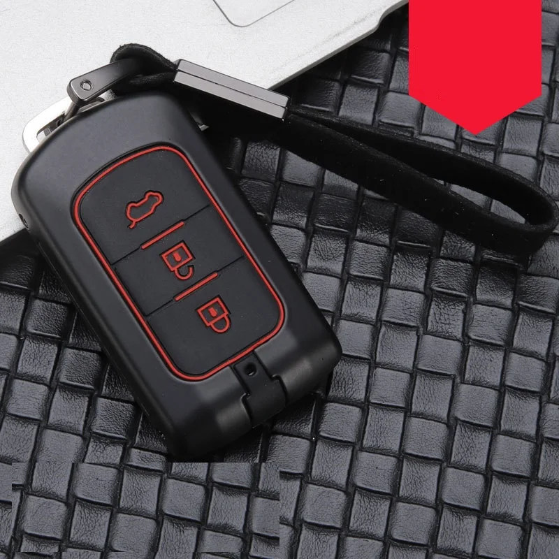 3button blackred Углеродное волокно сплав+ силиконовый автомобильный корпус умного ключа Крышка для Mitsubishi Outlander, Lancer 10 Pajero Sport EX ASX Colt Grandis L200 - Название цвета: 3button blackred