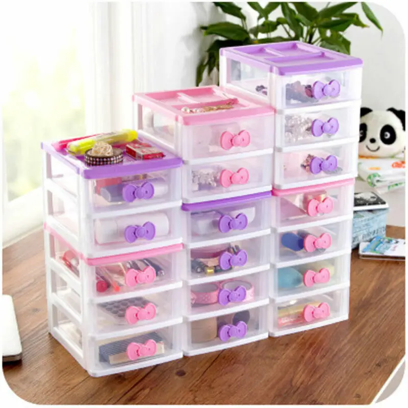 

Multi-Layer Cute Mini Plastic Desktop Storage Boxs 2/3/4 Layer Organizer Jewelry Case Headdress Drawer Desk Plastic