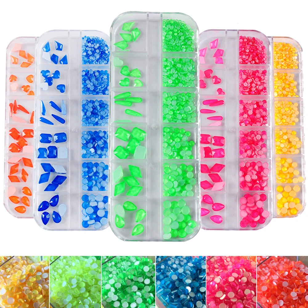 1 коробка, разноцветные стеклянные стразы смешанной формы с плоской задней частью, флуоресцентные цвета, 3D амулеты, сделай сам, кончики для маникюра, украшения для ногтей