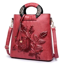 Bolso de cuero para mujer, bolsos de cubo Vintage, estampado en relieve, bolso Floral de diseño Retro, bolso de mano de lujo
