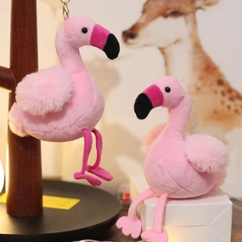 

Fluffy Flamingo Keychain Pom Car Pendant Key Ring Holder Pompom Woman Fur Bag Charms Keyrings Christmas Gift Bag Accessories